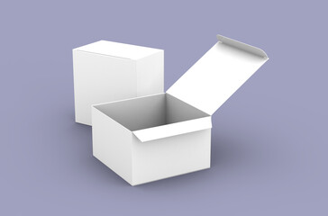 Opened square product box packaging mockup for brand advertising on a clean background.