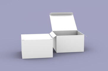 Opened square product box packaging mockup for brand advertising on a clean background.