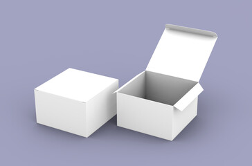 Opened square product box packaging mockup for brand advertising on a clean background.