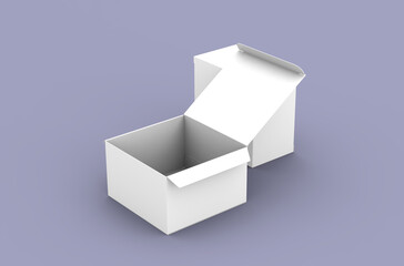 Opened square product box packaging mockup for brand advertising on a clean background.