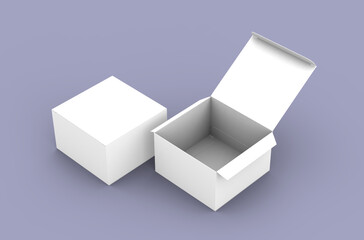 Opened square product box packaging mockup for brand advertising on a clean background.
