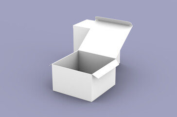 Opened square product box packaging mockup for brand advertising on a clean background.