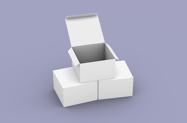 Opened square product box packaging mockup for brand advertising on a clean background.