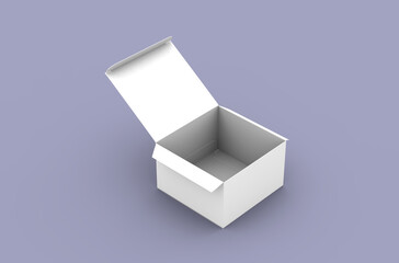 Opened square product box packaging mockup for brand advertising on a clean background.