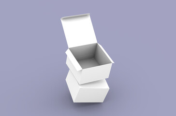 Opened square product box packaging mockup for brand advertising on a clean background.
