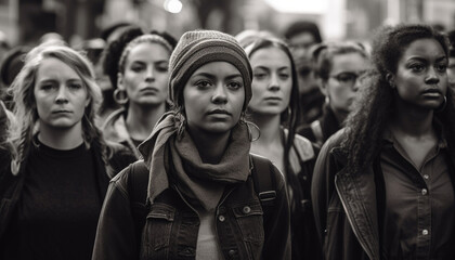 A diverse group of young adults walking in the city generated by AI