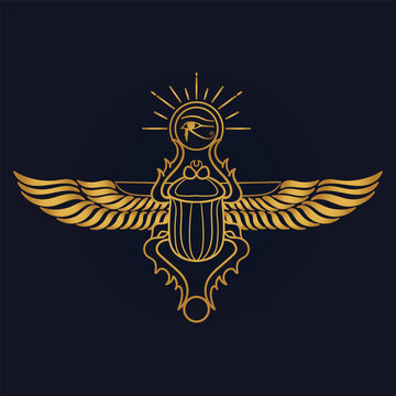  Egyptian Scarab bug with wings And ankh symbol