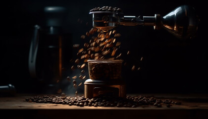 Rustic coffee workshop: grinding fresh beans for scented caffeine addiction generated by AI