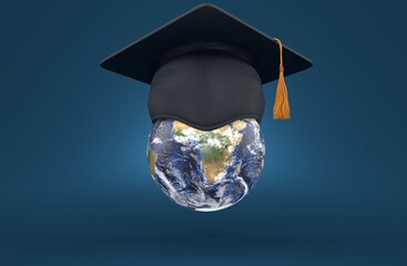 World globe with mortarboard