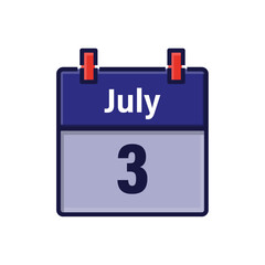 July 3, Calendar icon. Day, month. Meeting appointment time. Event schedule date. Flat vector illustration.