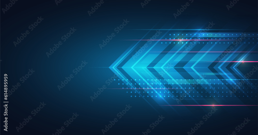 Leinwandbilder Futuristic red-blue stripes with arrows. Modern high-tech background for presentations and websites. Digital internet communication. Abstract background with glowing dynamic lines.