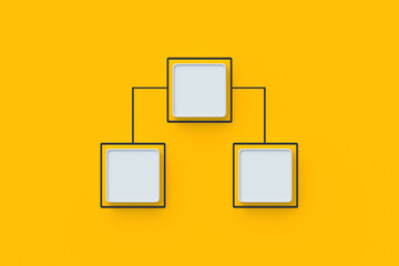 Management and marketing. Scheme made from empty buttons. Hierarchical organizational chart concept. Company structure. Network distribution. Corporate communication. Top view. 3d render