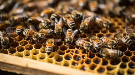 Close up of worker bee collecting and depositing honey and pollen. Made with the highest quality generative AI tools