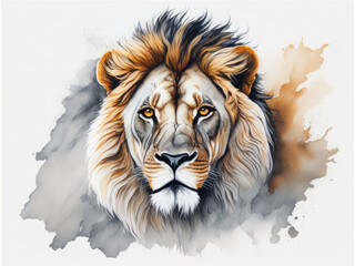 A stunning watercolor painting captures the regal beauty of an African lion, using vibrant colors and delicate brushstrokes. Generative AI, AI.