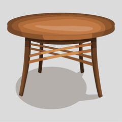 Classic wooden round table vector illustration on grey background