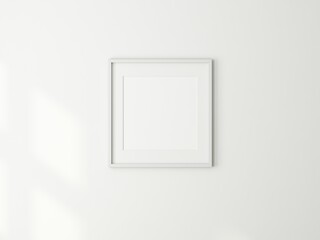 Square Art Frame Mockup with passepartout on white wall, 3d rendering