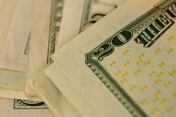 closeup part paper money banknotes 20 american dollars, savings, banking, tax payment, economic...