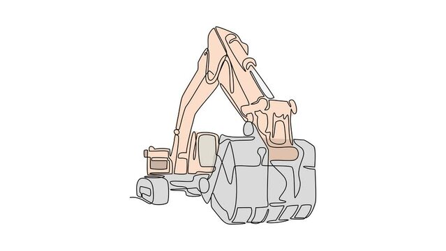 Animated self drawing of single continuous line draw for excavator in the site project. Construction Project design concept illustration in simple linear animation. full length animation