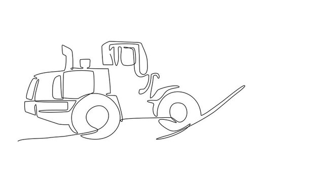Animated self drawing of single continuous line draw for bulldozer in the site project. Construction Project design concept illustration in simple linear animation. full length animation