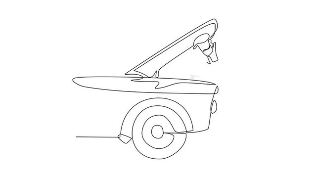 Animated self drawing of single continuous line draw for a mechanic is repairing the car. Automotive themes design concept illustration in simple linear animation. full length animation