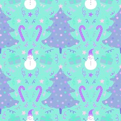 Winter cartoon seamless Christmas and snowman and gifts box and candy pattern for wrapping paper and fabrics