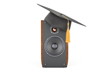 Fototapeta premium Musical Speaker with education hat. 3D rendering
