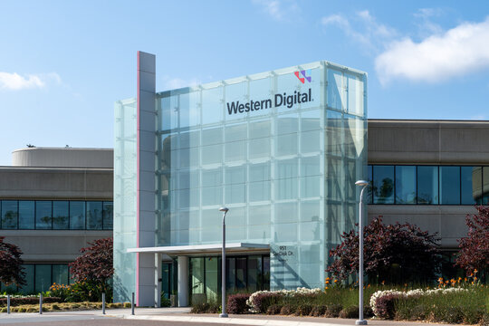 Western Digital headquarters in San Jose, California, USA - June 8, 2023.Western Digital Corporation is an American computer drive manufacturer and data storage company.