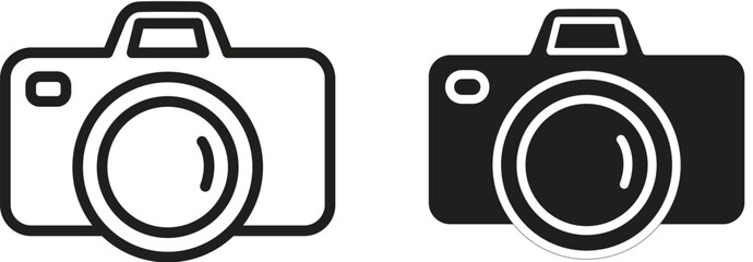 Photo Camera icon. Line and glyph version vector illustration. Different style photo camera icons.