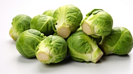 Brussels sprouts on white background. Created with Generative AI technology.