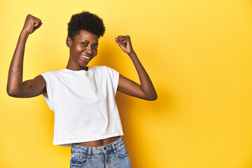 Elegant African woman, short hair, white tank top, Elegant African woman, short hair, white tank...