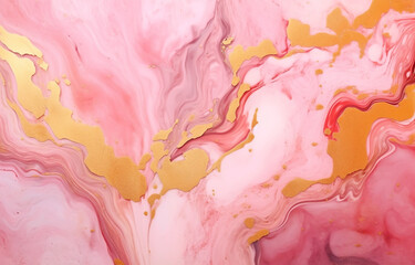 Pink and gold marble background made with AI generative technology