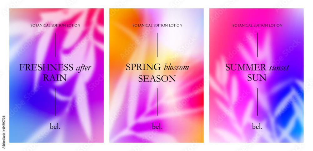 Aufkleber bright tropical summer gradient backgrounds set. vector neon posters. abstract bg with tropical elem