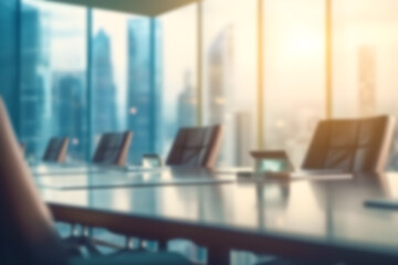 blurred background for business conferences and presentations overlooking an empty office, generative ai
