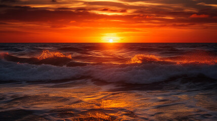 Fototapeta premium Breathtaking sunset over the ocean, with vibrant colors on the horizon