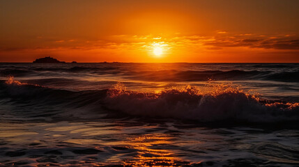 Obraz premium Breathtaking sunset over the ocean, with vibrant colors on the horizon