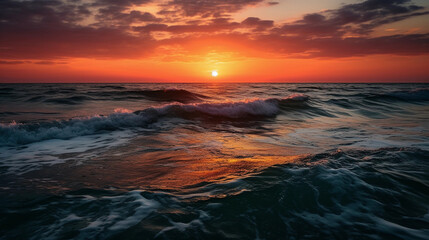Breathtaking sunset over the ocean, with vibrant colors on the horizon