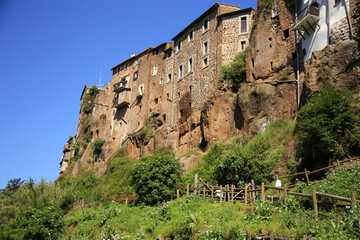 Bottom view of the houses of a small village, Corchiano, Viterbo, Lazio, Italy