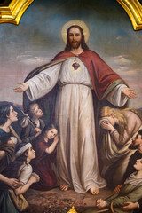 A painting of the Most Sacred Heart of Jesus; Jesus with children. The Greek-Catholic Church of the...