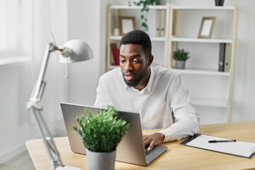 man computer education african american laptop online job office career student freelancer