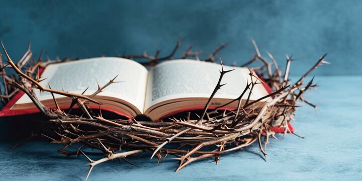 A crown of thorns on a bible.
