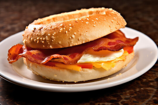 Egg bacon and cheese bagel sandwich - ai generated