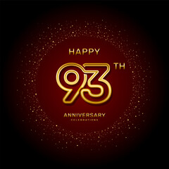 93th  anniversary logo design with a double line concept in gold color, logo vector template illustration