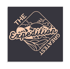 Minimalist logotype camping. Interface for programs and applications. Template, layout and mock up. Greatest expedition, active lifestyle, travel and tourism. Cartoon flat vector illustration