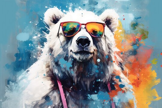 painting of a polar bear with sunglasses