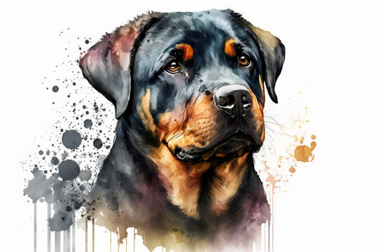 Cute Dog. Dog T-shirt graphics. watercolor Rottweiler, Generative AI.