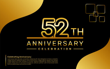 Template design for a 52th year anniversary celebration with a golden number style, vector template