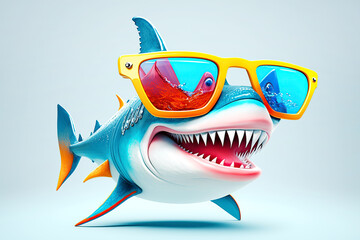 Cartoon colorful sheep with sunglasses on white background. Created with generative AI