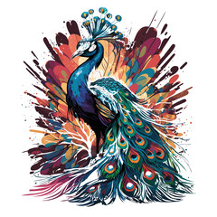 Obraz premium Vibrant Elegance: A Captivating Peacock in a Colorful Garden