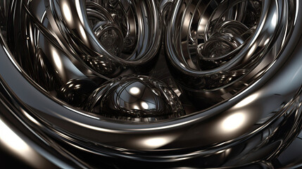 Abstrakter 3D-Hintergrund aus Kugeln und ringförmigen Elementen aus Chrom.