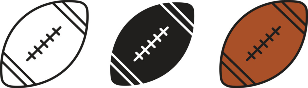 Rugby ball icons. Line, glyph and colorful version, Outline and filled vector illustration. Different style icons set.